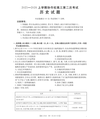 辽宁省葫芦岛市葫芦岛市、县2026届高三上学期协作校第二次考试（26-147C）历史.pdf
