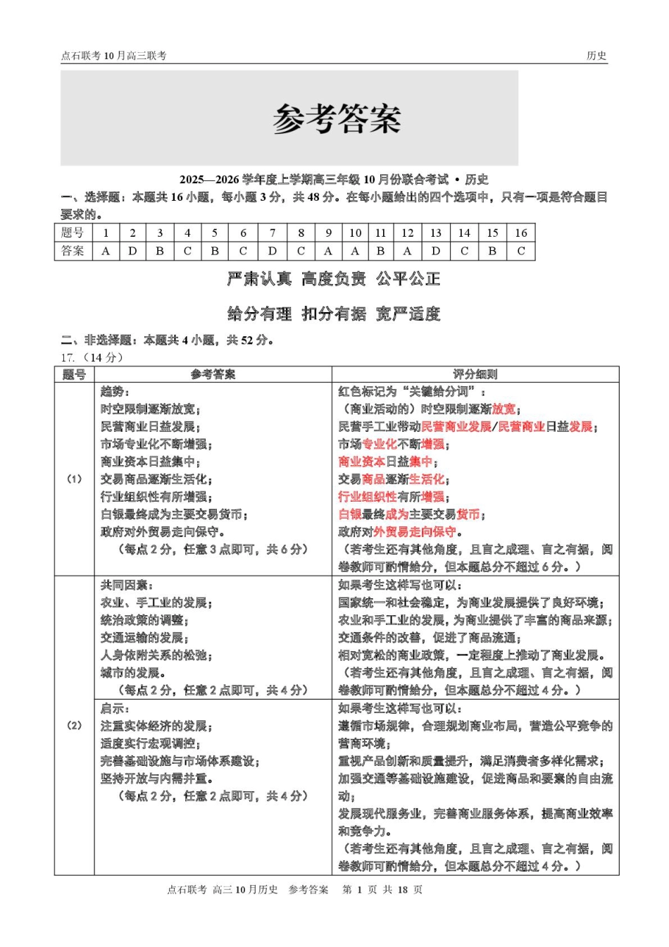 辽宁点石联考2025-2026学年高三10月联合考试历史试题_【点石联考】高三10月联考历史试题参考答案.pdf_第1页