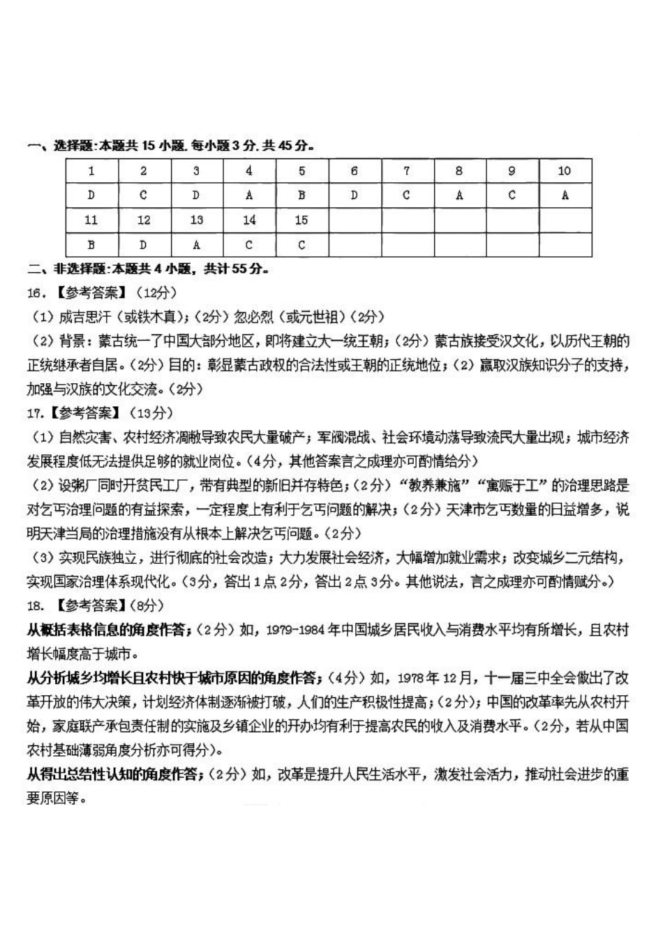 山东省名校考试联盟2025-2026学年高三上学期11月期中历史_历史答案.pdf_第1页