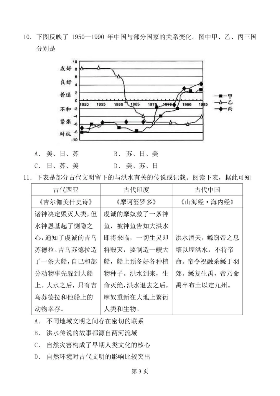 陕西省西安中学2025-2026学年高三上学期质量检测历史试卷（三）（含答案）_历史月考三.pdf_第3页