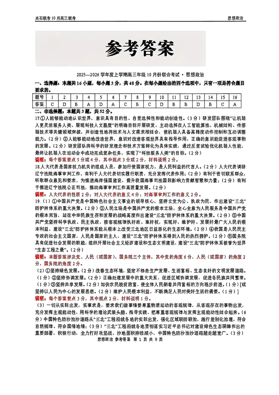 政治答案-辽宁点石联考2025-2026学年高三10月联合考试.pdf_第1页