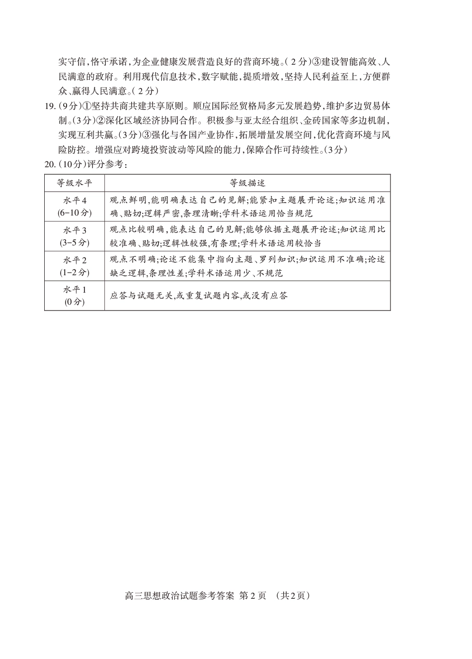 山东省泰安市2026届高三上学期期中考试政治答案.pdf_第2页