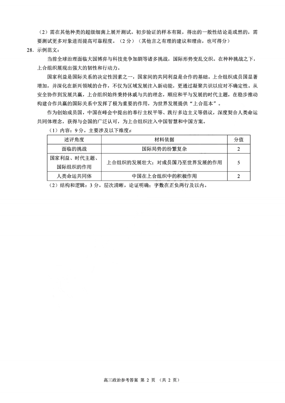 浙江县域教研联盟2025学年第一学期12月高三模拟考试政治_政治答案｜26届县域教研联盟12月联考.pdf_第2页