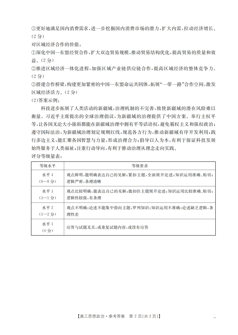辽宁省葫芦岛市葫芦岛市、县2026届高三上学期协作校第二次考试（26-147C）政治答案.pdf_第2页