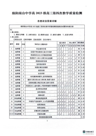 四川省2025一2026学年高三一轮复习阶段性测评政治答案.pdf