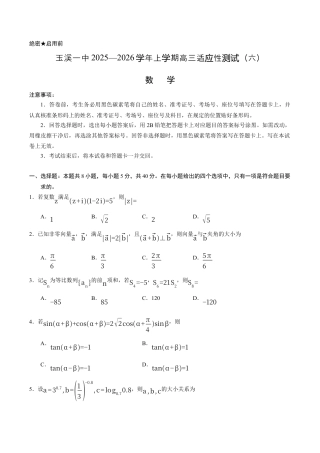 玉溪一中2025—2026学年上学期高三适应性测试（六）数学.docx