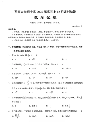 重庆市西南大学附属中学校2025-2026学年高三上学期12月月考数学试题.pdf