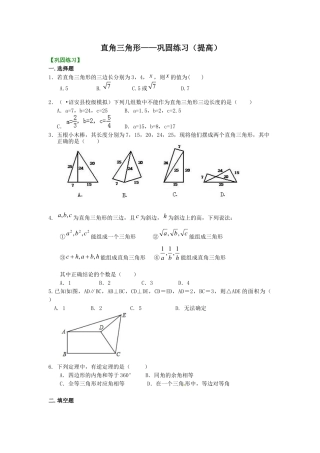 湘教版初中数学八年级下册知识点-直角三角形----巩固练习（提高）.docx