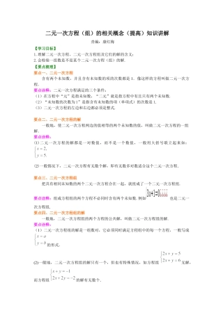 湘教版初中数学七年级下册知识点-二元一次方程组的相关概念(提高)知识讲解.docx