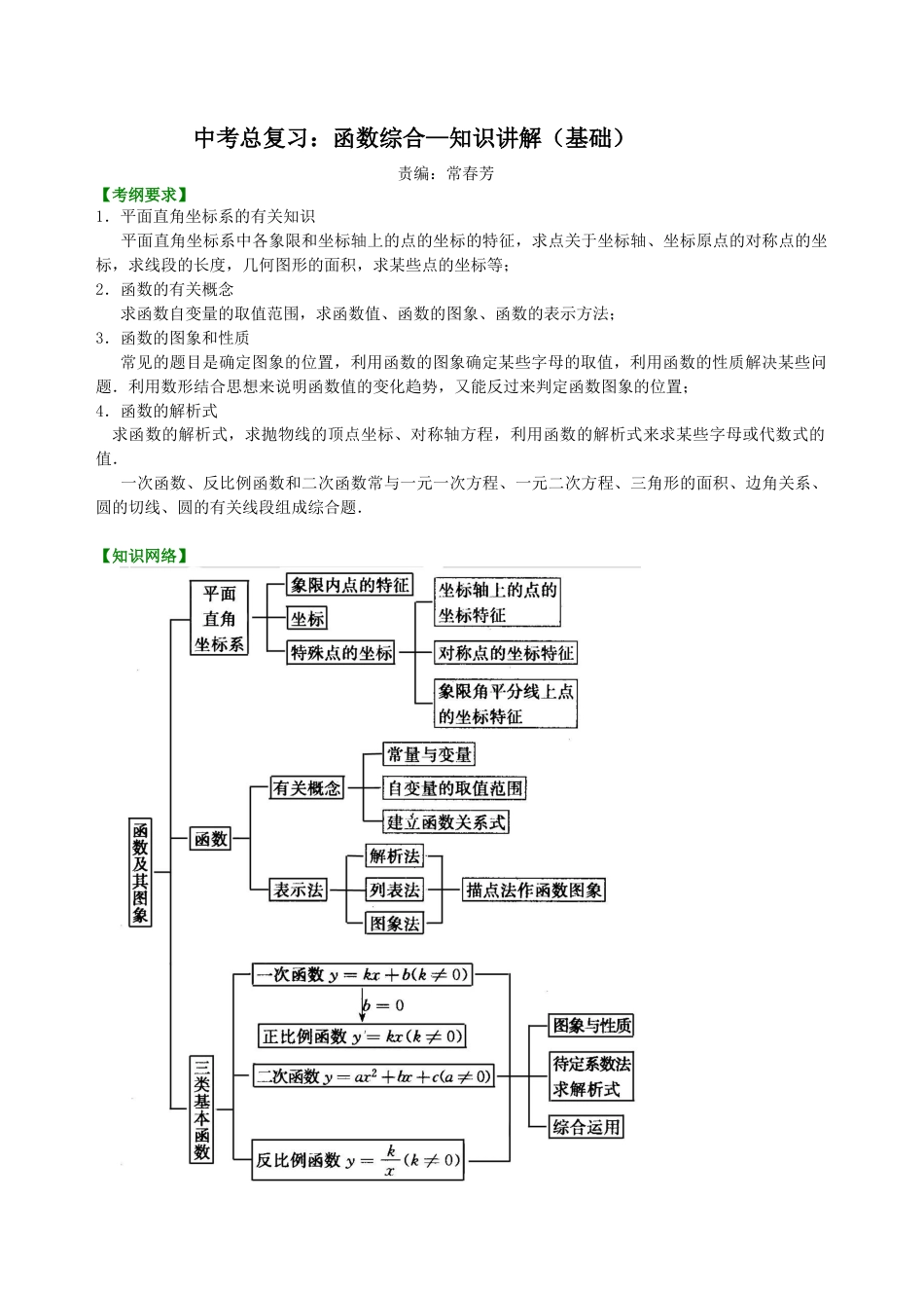 湘教版初中数学中考总复习：函数综合--知识讲解（基础）.docx_第1页
