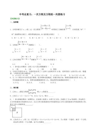 湘教版初中数学中考总复习：一次方程及方程组--巩固练习.docx
