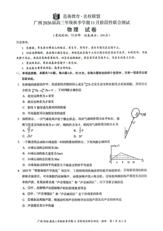 广西邕衡教育·名校联盟广西2026届高三年级秋季学期11月份阶段性联合测试物理_物理试题.pdf