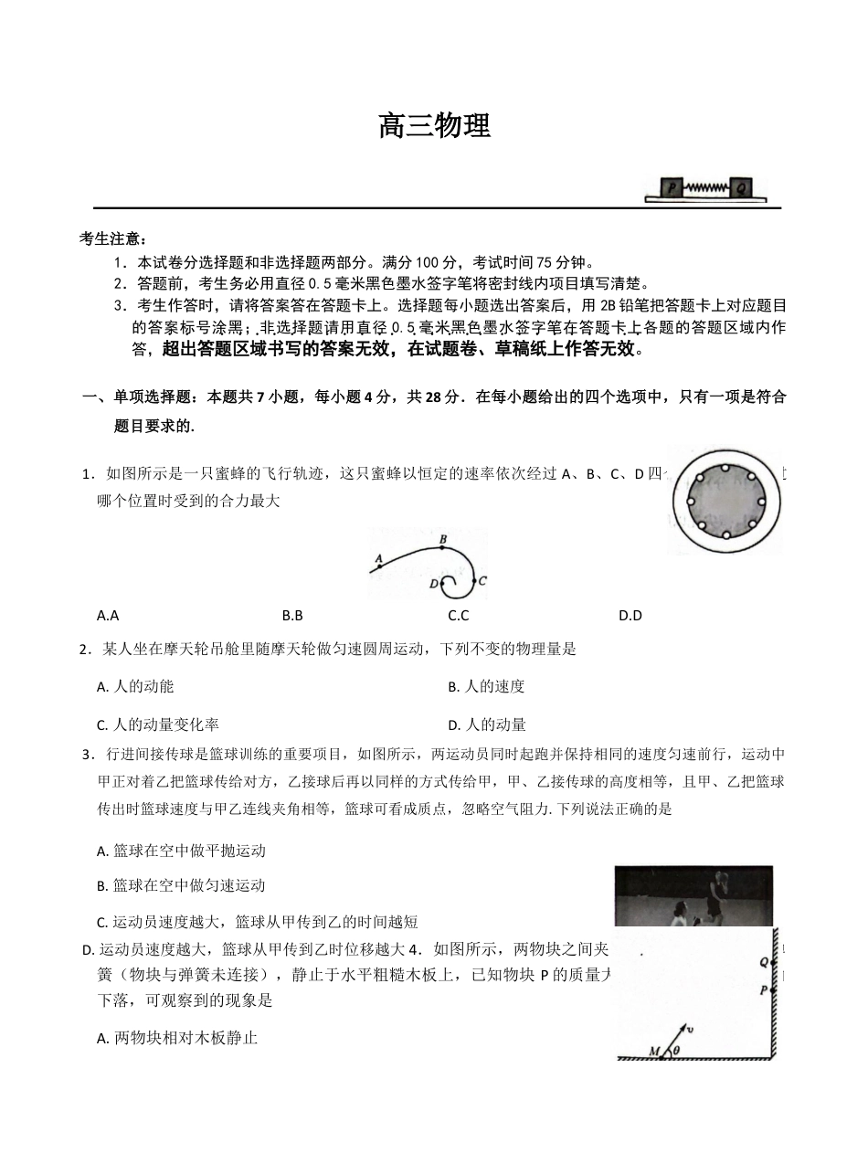 河南省九师联盟2025-2026学年高三上学期11月第三次质量检测（期中）考试物理试题（含答案）_物理.docx_第1页