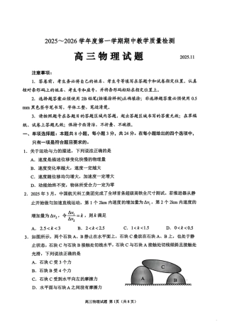 山东省聊城市2025-2026学年度第一学期期中教学质量检测（全科）_物理试卷.pdf