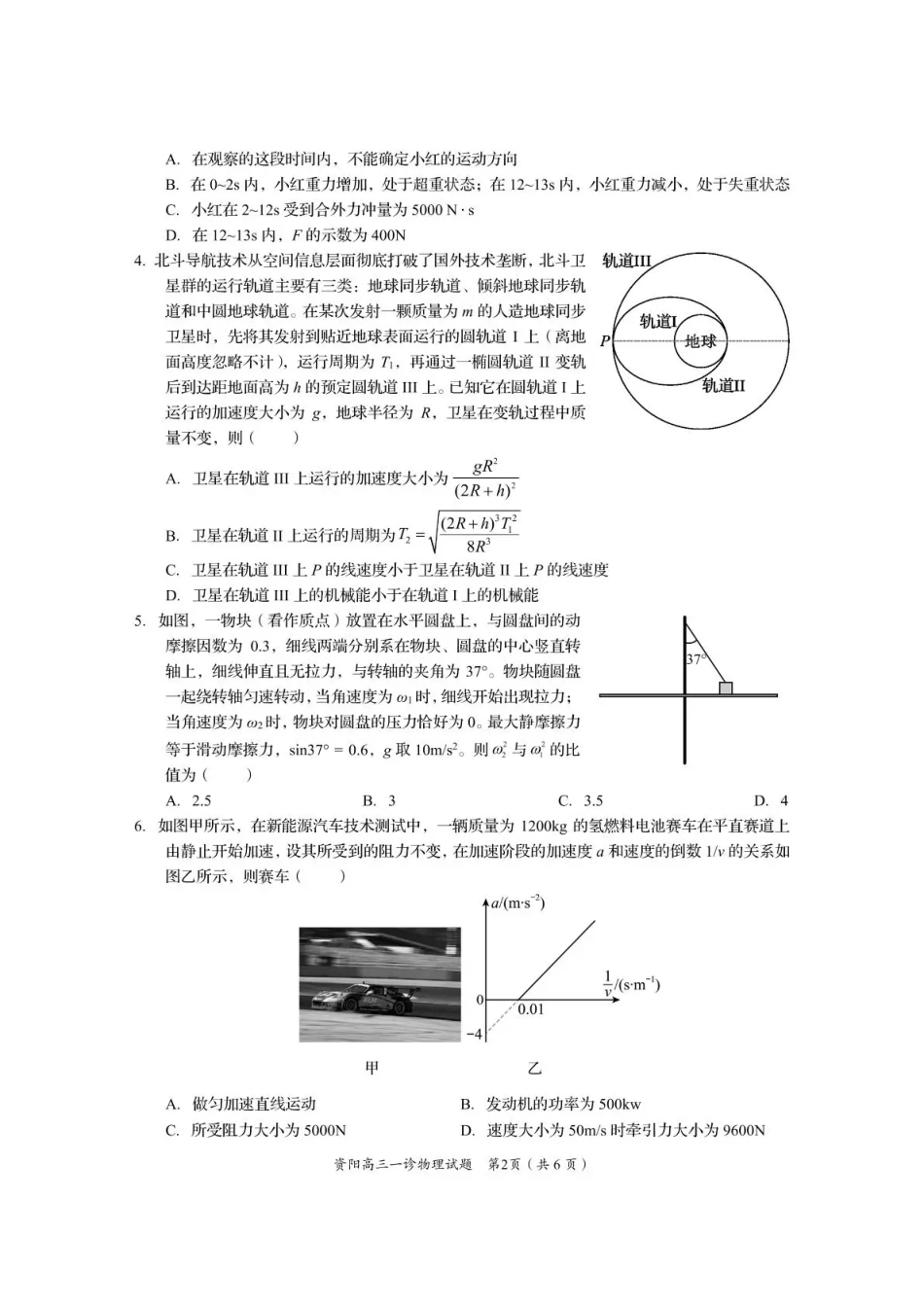 资阳市高中2023级第一次诊断性考试物理.pdf_第2页