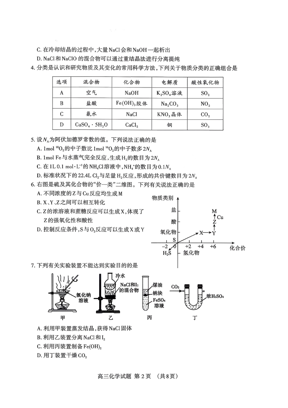 山东省泰安市2026届高三上学期期中考试化学.pdf_第2页
