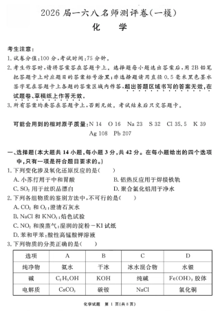 2026届安徽合肥一六八中学高三上学期一模化学试题.pdf