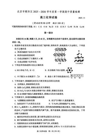 北京市朝阳区2025-2026学年高三上学期期中质量检测化学试题.pdf