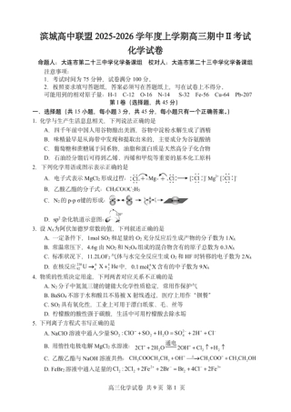 大连滨城高中联盟2025-2026学年度上学期高三期中Ⅱ考试化学.pdf