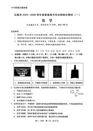 广东汕尾市2026届高三上学期一模化学试题.pdf