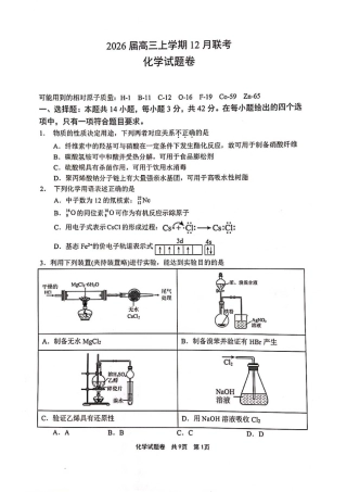河南省安鹤新联盟2025-2026学年高三上学期12月联考化学试卷.pdf