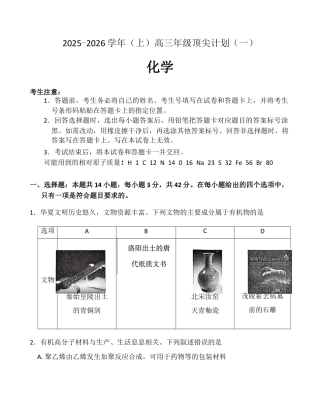 河南省南阳市部分学校2025-2026学年高三上学期顶尖计划（一）模拟预测化学试题_化学.docx