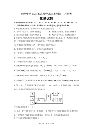 湖北省荆州中学2025-2026学年高三上学期11月月考化学试题（含答案）_11月月考化学试题.pdf