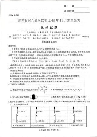 湖南省湘东教学联盟2025年11月高三联考化学.pdf