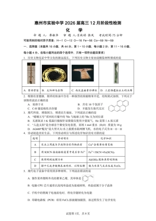 惠州市实验中学2026届高三12月阶段性检测——化学.pdf