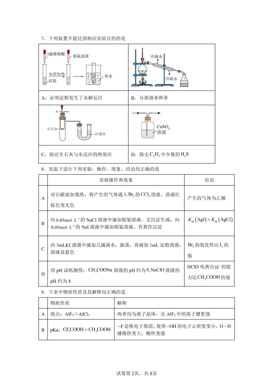 泸州市三校联盟2025年高三上期第一次联合考试化学.pdf_第2页
