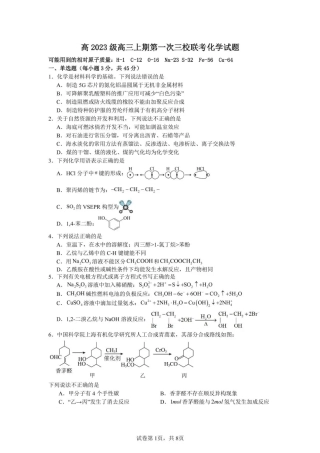 泸州市三校联盟2025年高三上期第一次联合考试化学.pdf