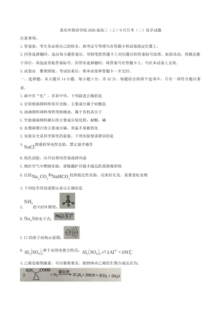 重庆实验外国语学校2025-2026学年度（上）高2026届9月月考（二）化学.docx