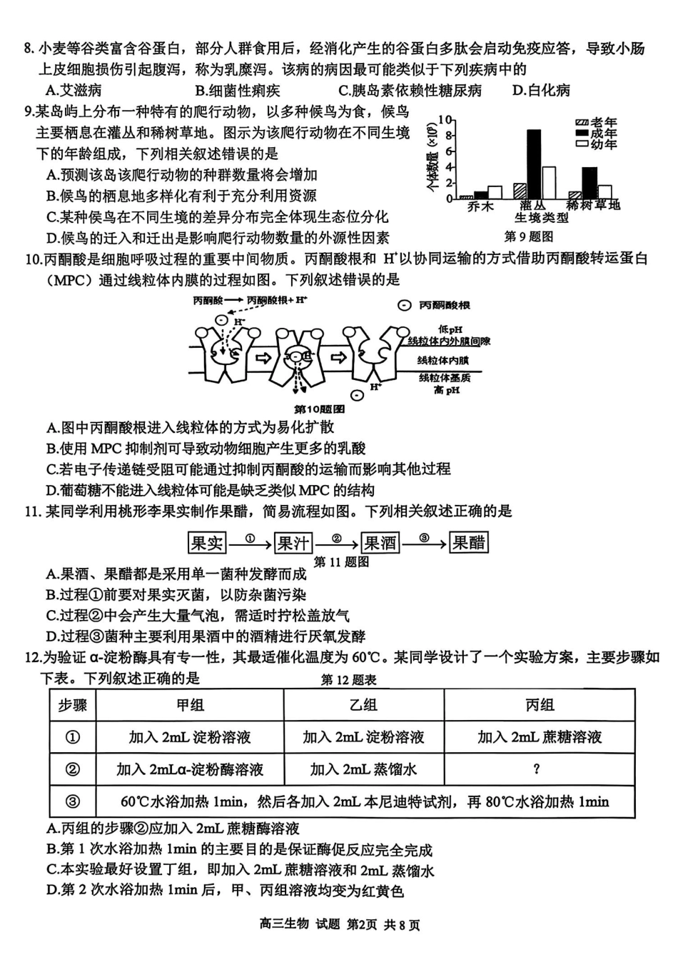 浙江精诚联盟2025学年第一学期高三12月适应性联考生物_生物试题.pdf_第2页
