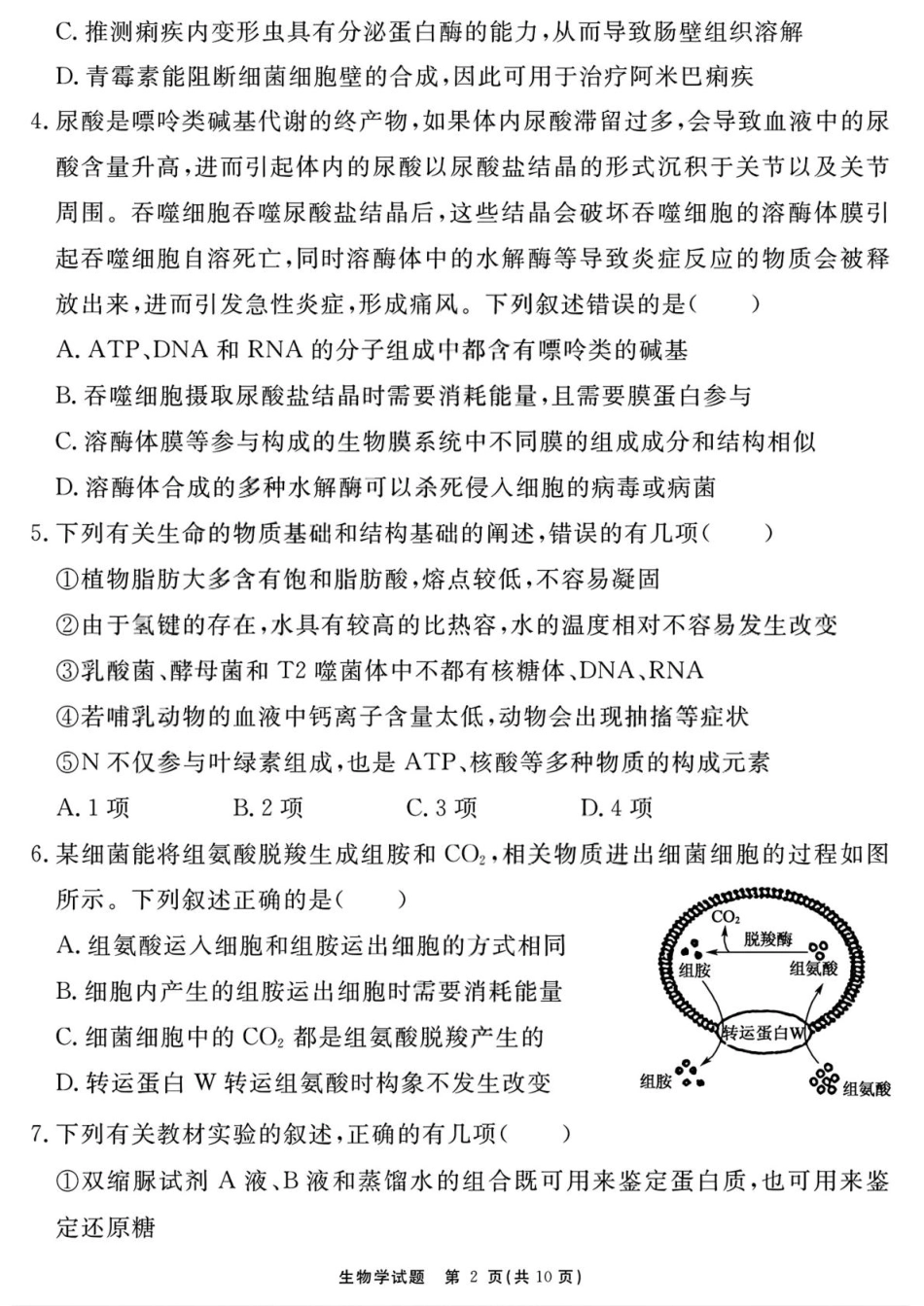 2026届安徽合肥一六八中学高三上学期一模生物试题+答案_生物学试题（一六八 一模）.pdf_第2页
