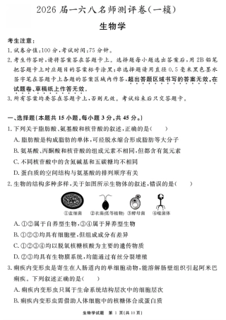 2026届安徽合肥一六八中学高三上学期一模生物试题+答案_生物学试题（一六八 一模）.pdf