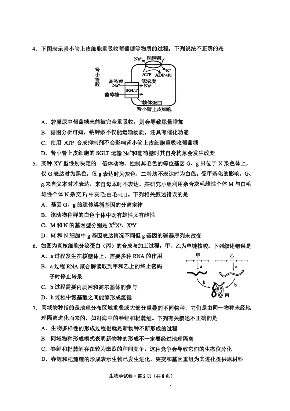 大理州2026届高中毕业生第一次复习统一检测生物.pdf_第2页