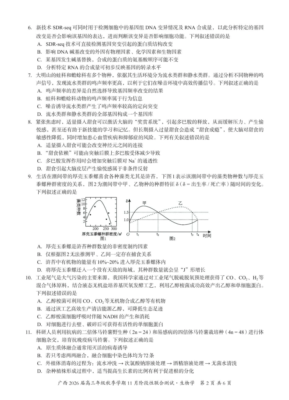 广西邕衡2025年11月高三联考生物 邕衡2025年11月高三联考生物试卷.pdf_第2页