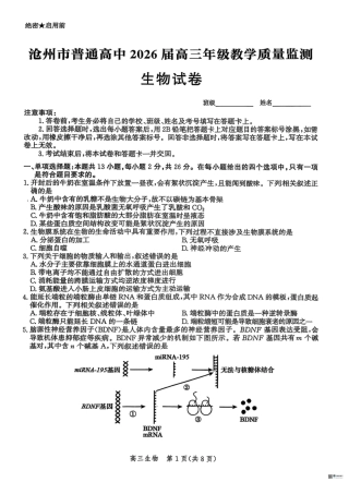 河北省2026届沧州市高三上学期12月教学质量监测生物试题+答案.pdf