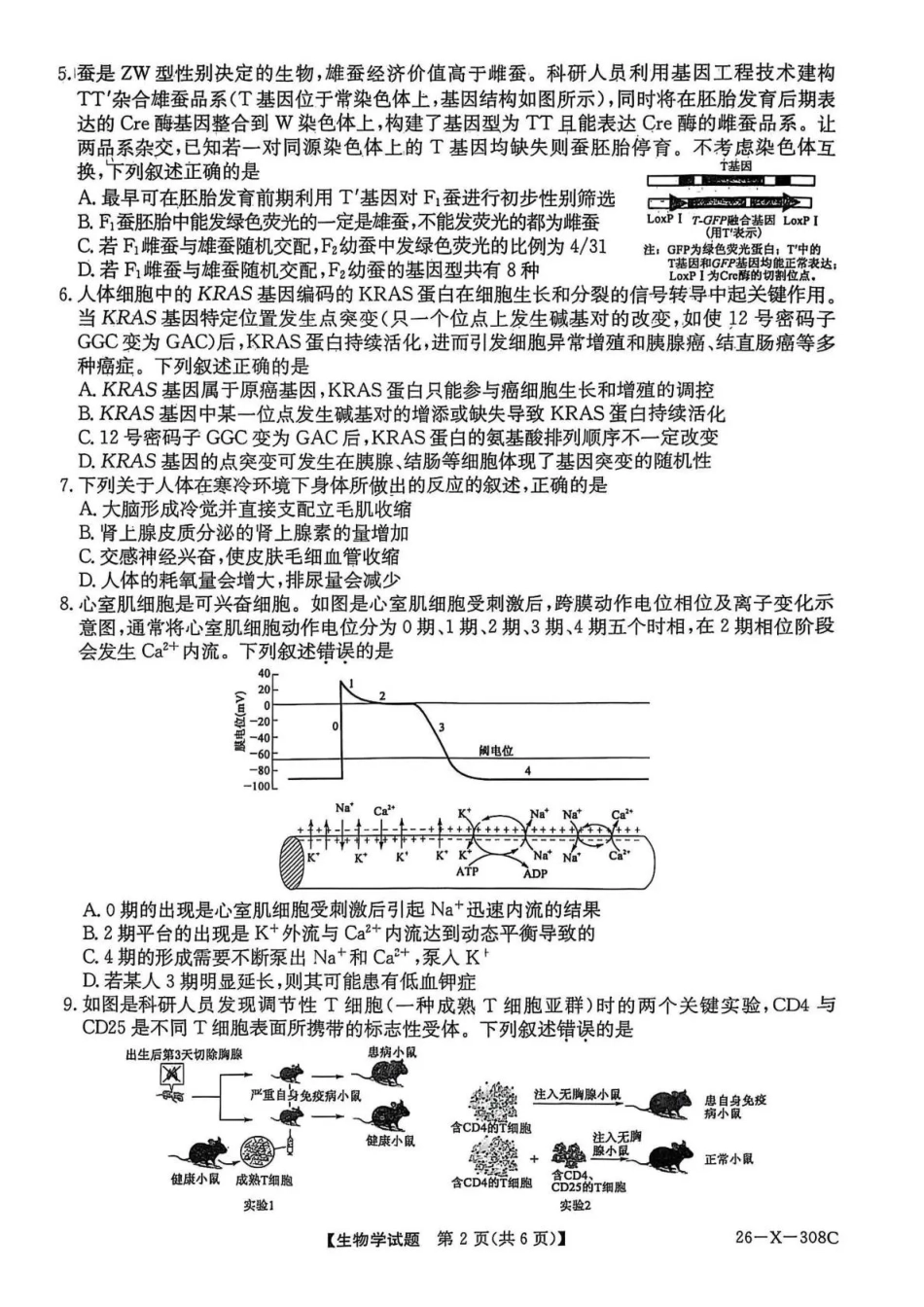 河南省2026届高三年级TOP二十名校调研考试二（26-X-308C）生物.pdf_第2页