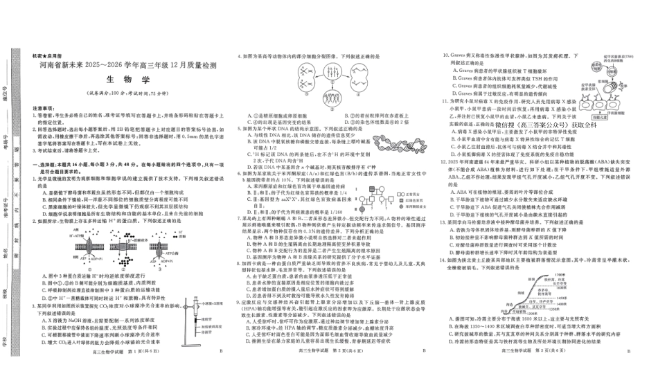 河南省新未来2025～2026学年高三年级12月质量检测生物.pdf_第1页