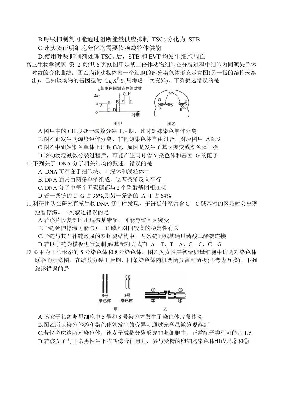 河南省新未来2025~2026学年高三上学期10月联合测评生物学试题_新未来联考试卷.docx_第3页