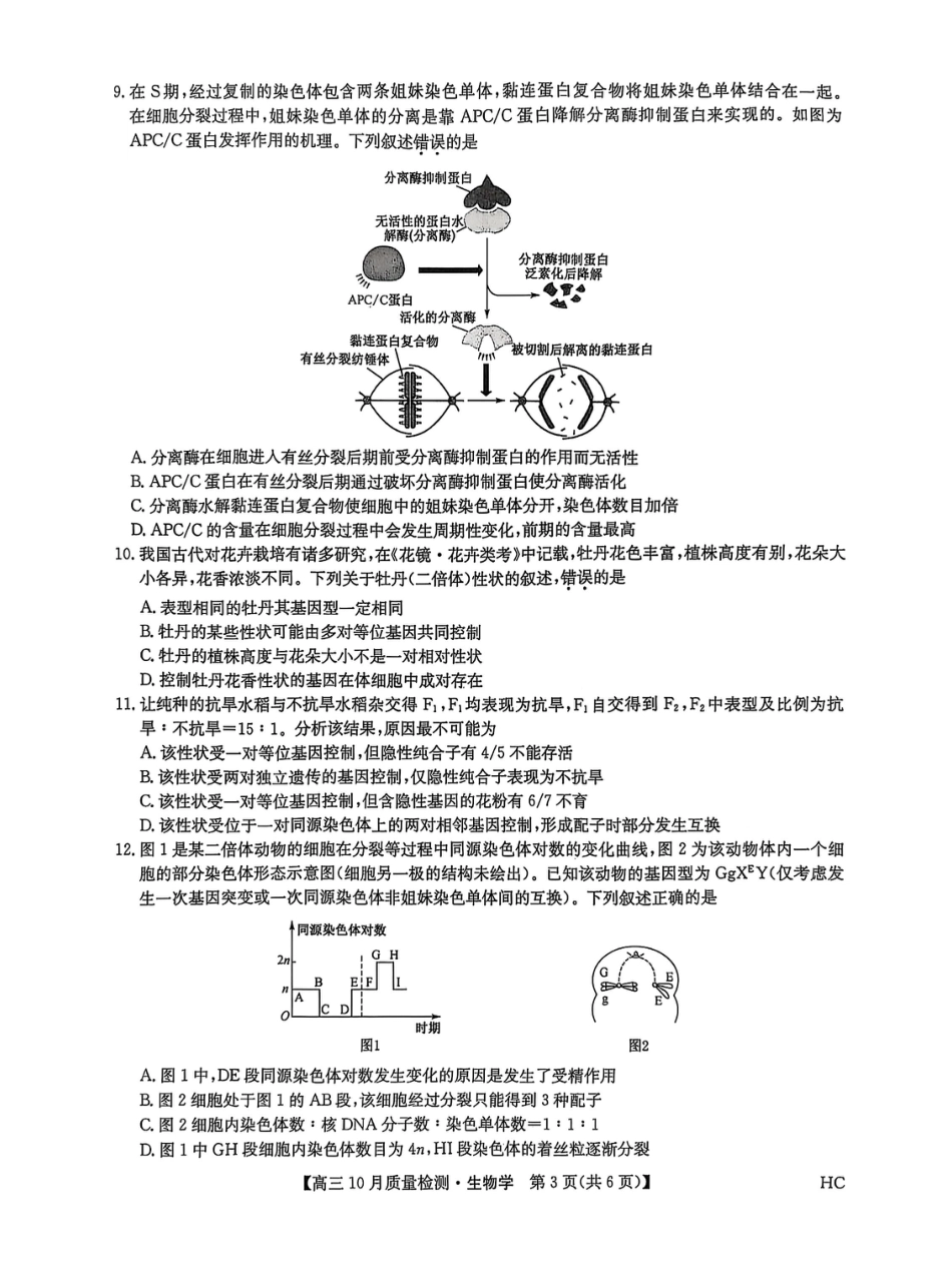 黑龙江省九师联盟2025-2026学年高三上学期10月月考生物试题【附答案】.pdf_第3页