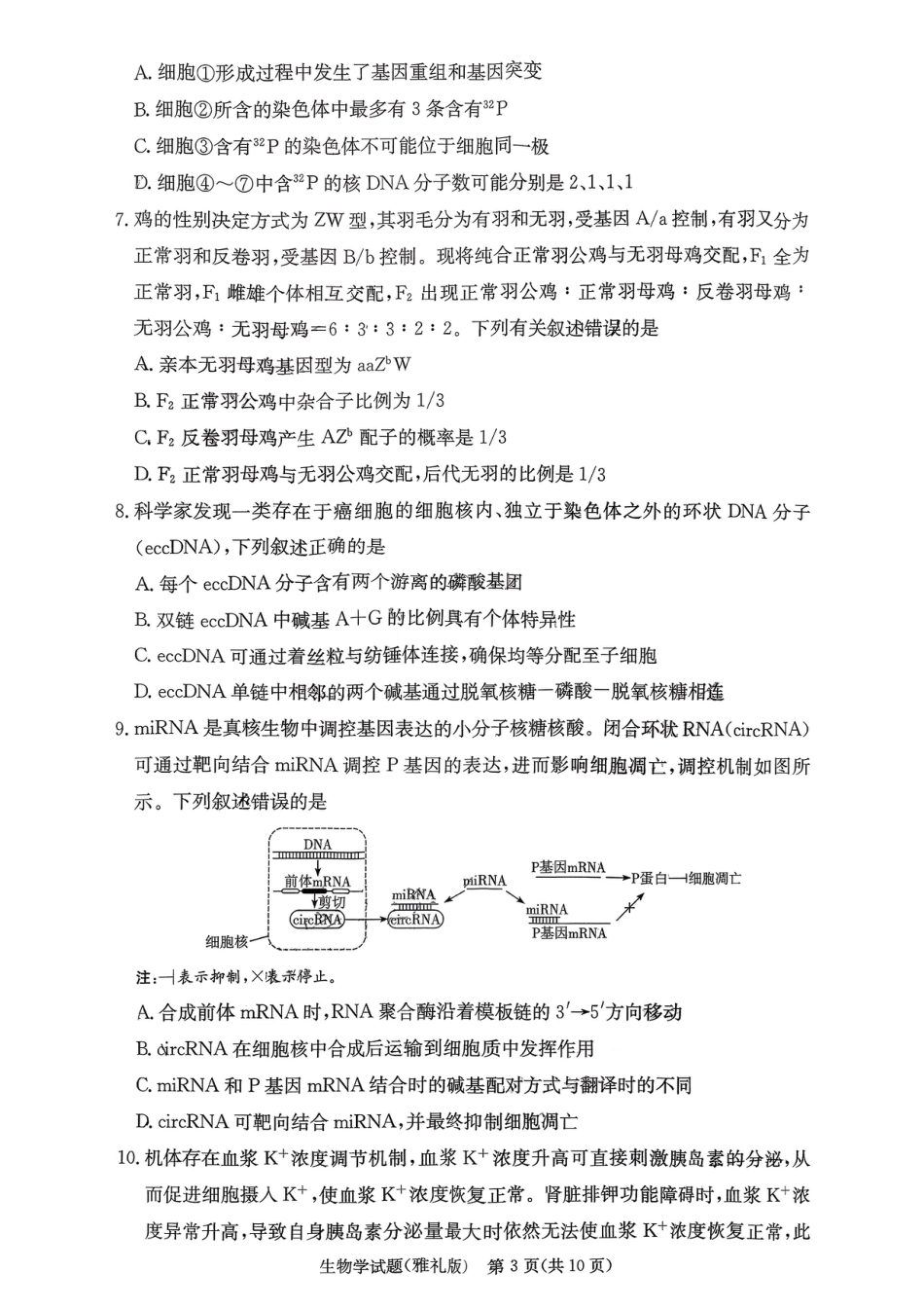 湖南省长沙市雅礼中学2025-2026学年高三上学期11月月考生物试题.pdf_第3页