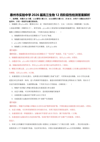 惠州市实验中学2026届高三生物12月阶段性检测（解析版）.docx