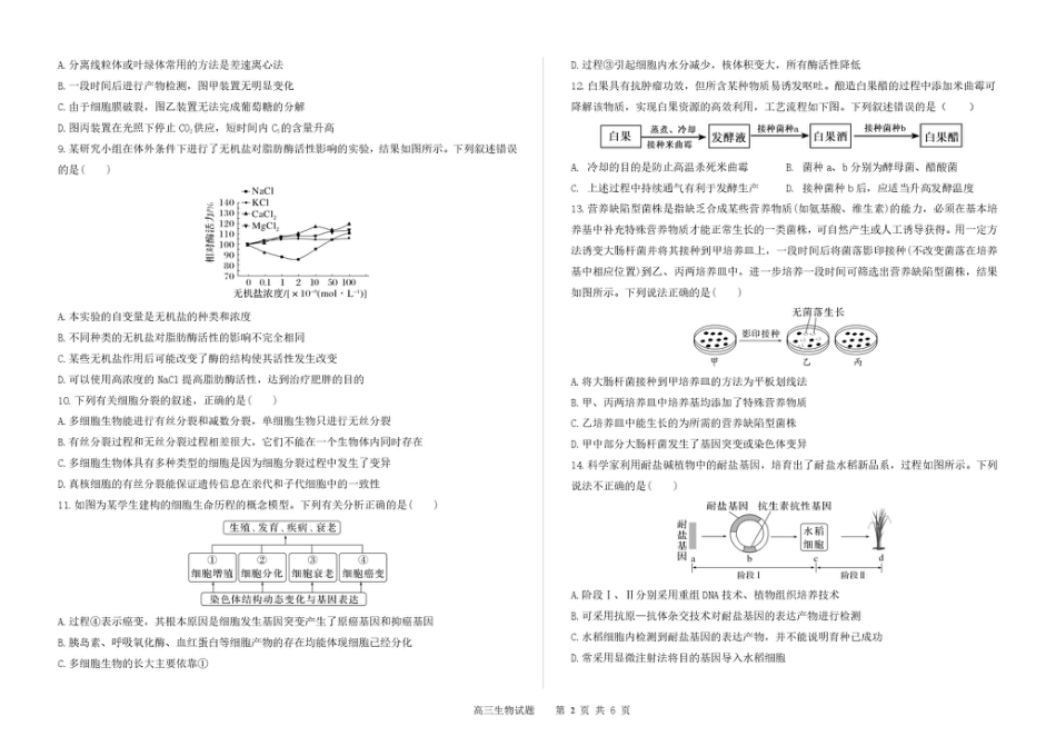 吉林省长春市第二实验中学2026届高三上学期10月月考+生物.pdf_第2页