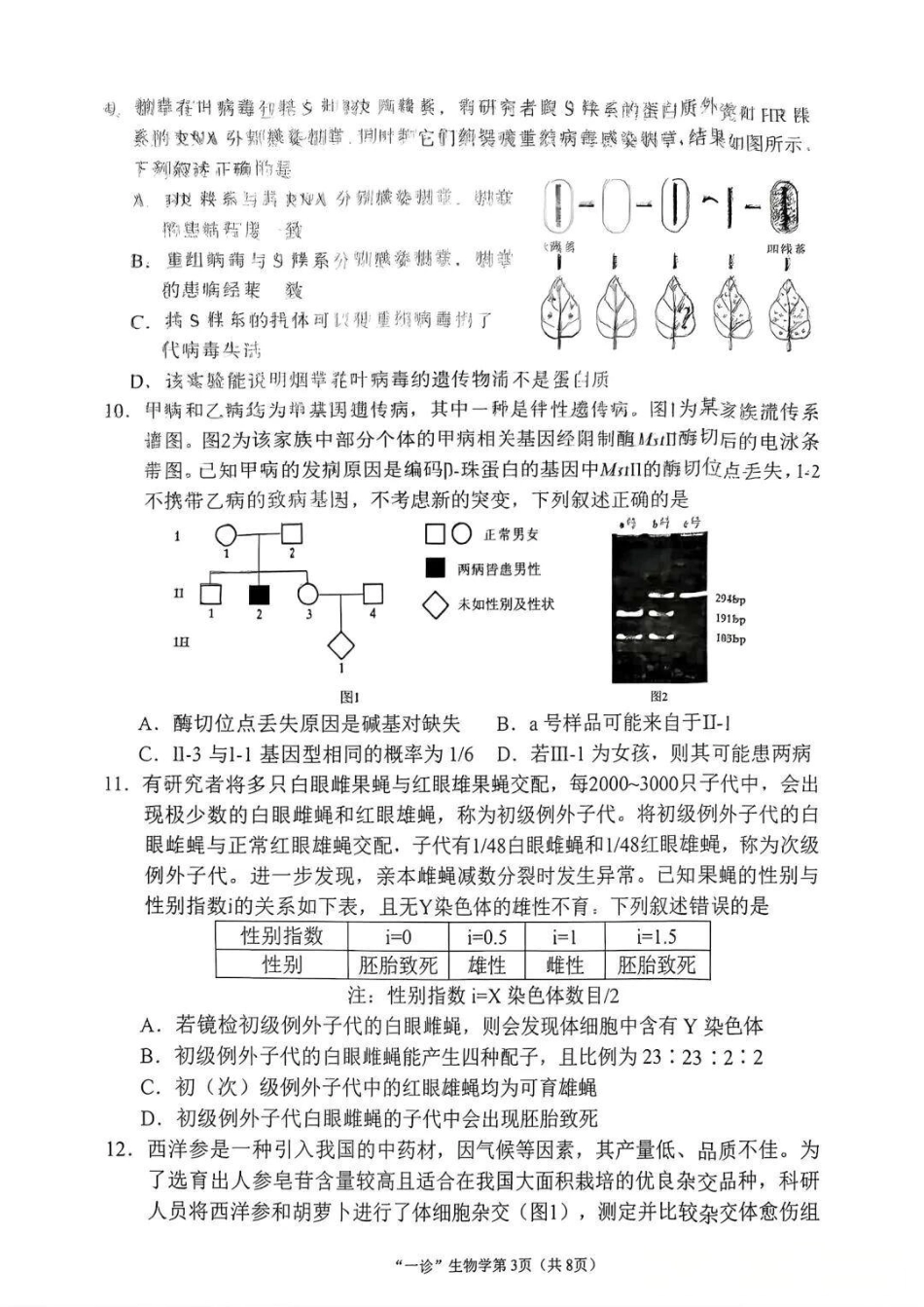 南充市高2026届高考适应性考试（一诊）生物试卷.pdf_第3页