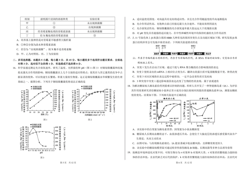 山东省日照第一中学2025-2026学年高三上学期12月学术标准能力测试（TDA）生物试题.pdf_第3页