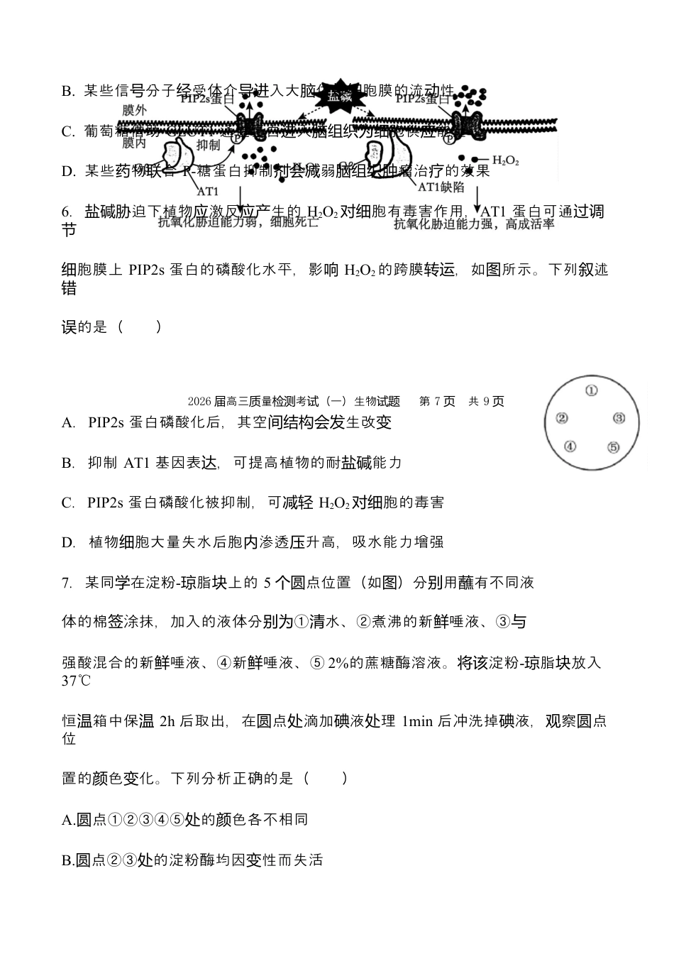 陕西省西安中学2026届高三上学期10月质量检测考试（一）生物.docx_第3页