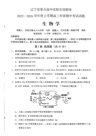 沈阳市郊联体2025一2026学年度上学期高三年级期中考试生物.pdf