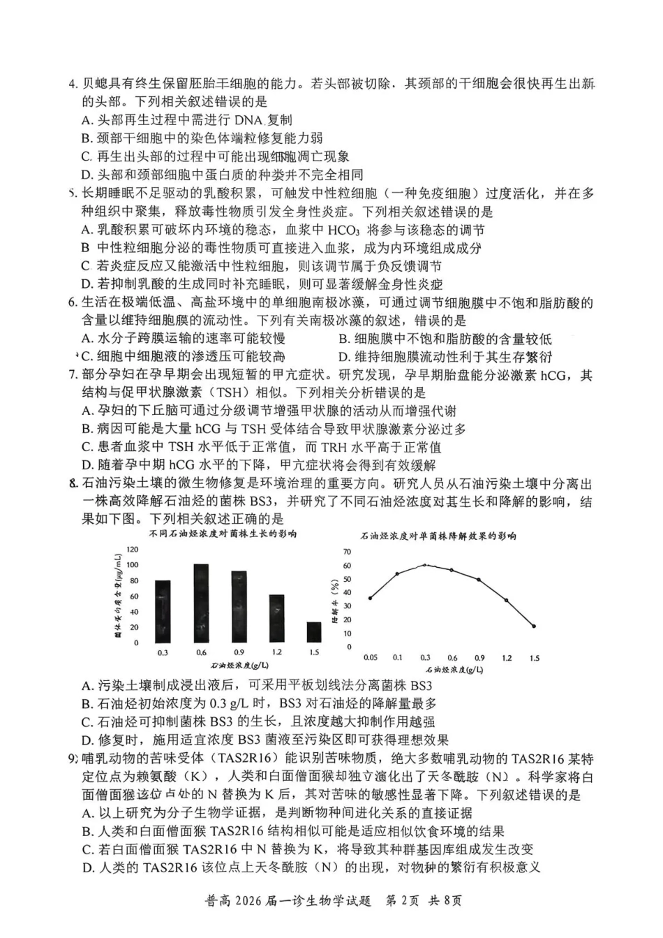 四川省自贡市普高2026届第一次诊断性考试生物.pdf_第2页